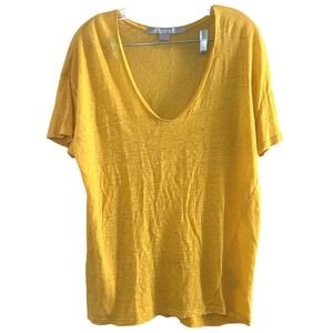 TIGER OF SWEDEN Yellow Linen V Neck Tee Shirt XL summer resort vacation boho